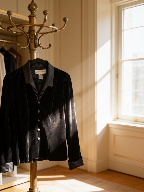 Jeanne Alexander Jackets & Blazers - VTG Elegant Black Velvet Button-Front Women's Blazer with Satin Collar & Cuffs M